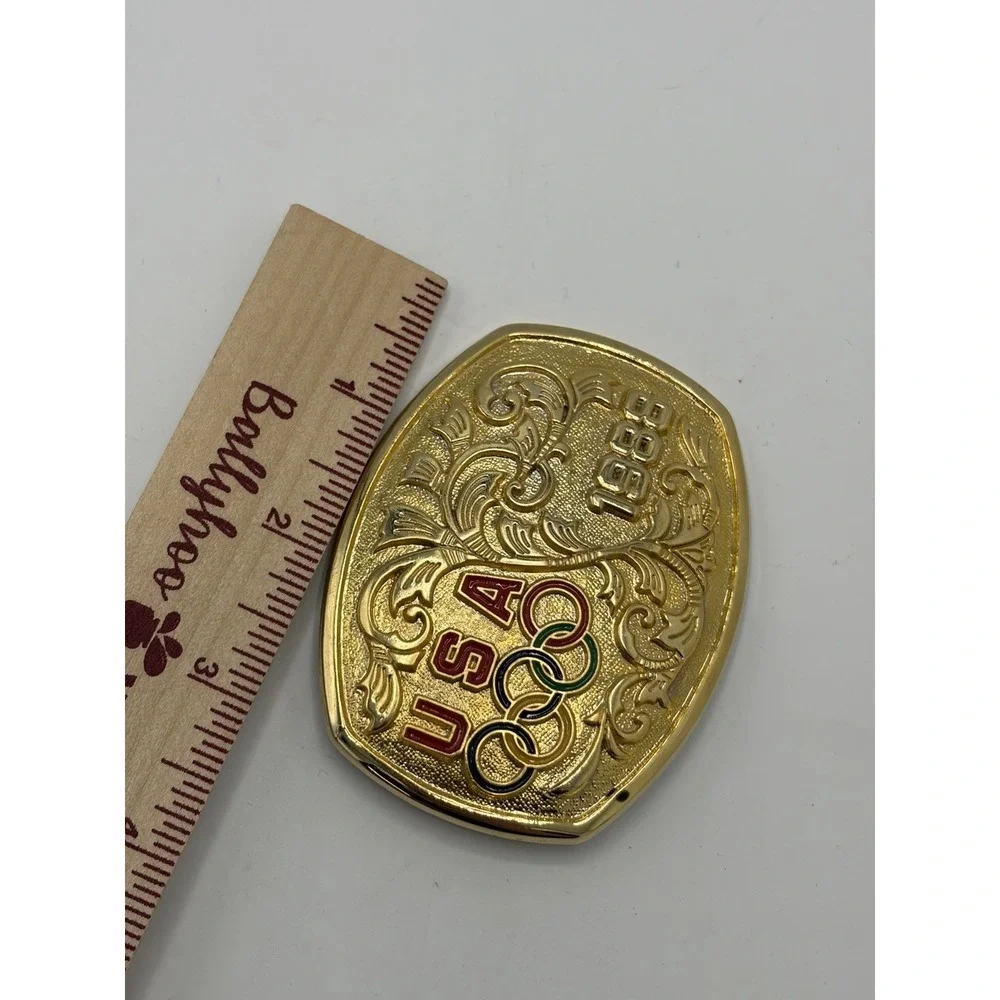 Olympics USA 1988 Belt Buckle Gold Olympic Rings Made‎ in USA